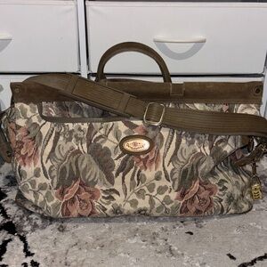 Vintage Destinations Floral Tapestry Duffel Bag with Brown Accents